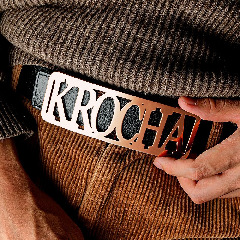 Custom Square Frame Name Belt Buckle with Free Belt Gift For Him - MyFaceBoxer