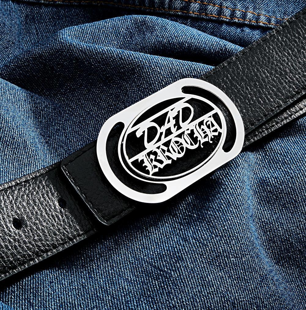 Custom Oval Hollow Name DAD Belt Buckle with Free Belt Gift For Him - MyFaceBoxer