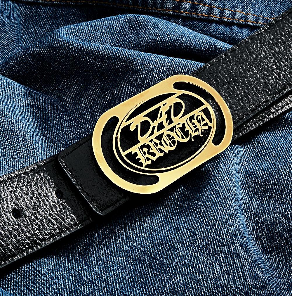 Custom Oval Hollow Name DAD Belt Buckle with Free Belt Gift For Him - MyFaceBoxer