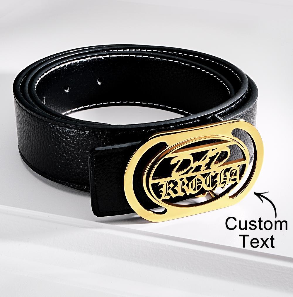 Custom Oval Hollow Name DAD Belt Buckle with Free Belt Gift For Him - MyFaceBoxer