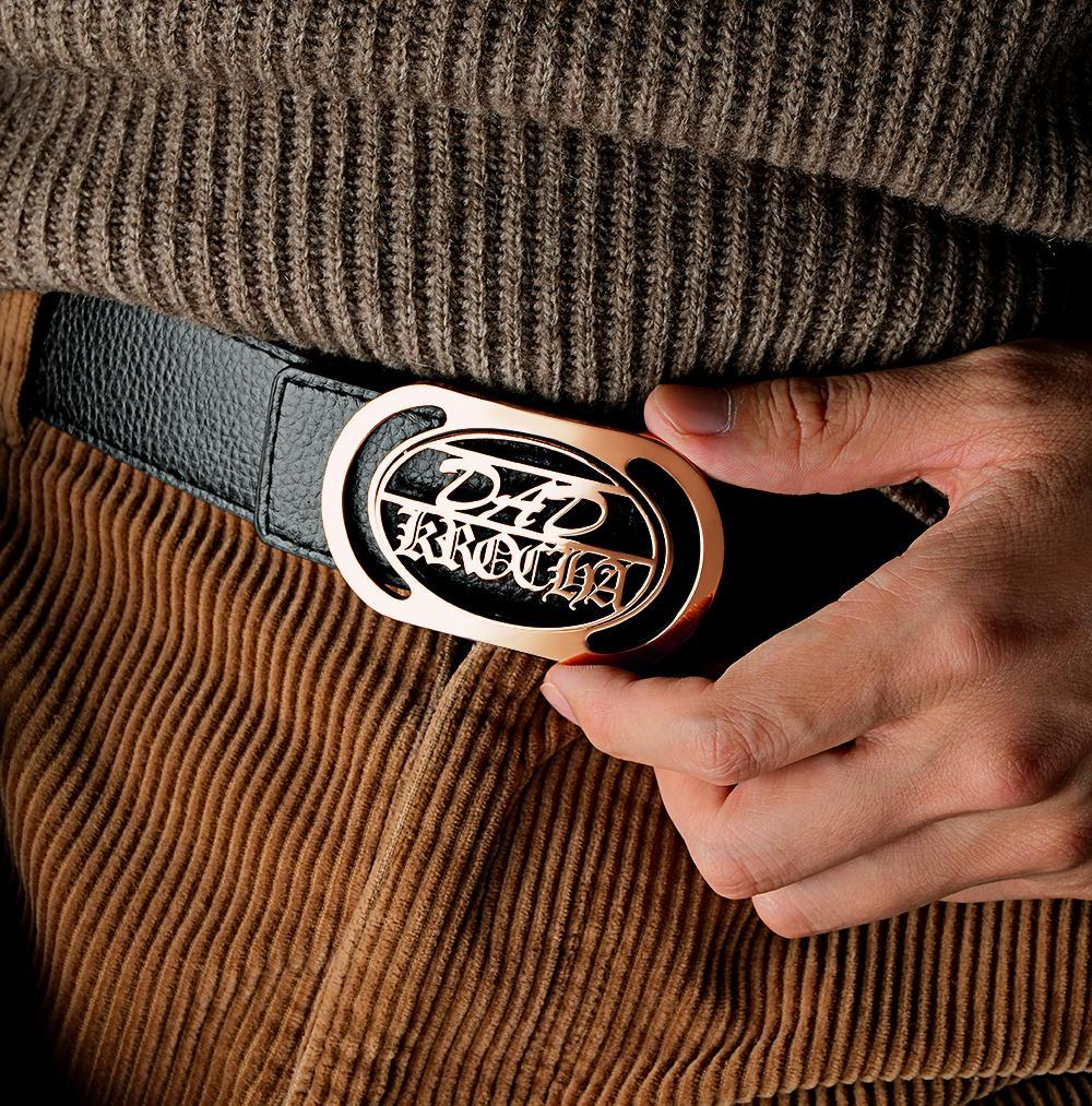 Custom Oval Hollow Name DAD Belt Buckle with Free Belt Gift For Him - MyFaceBoxer