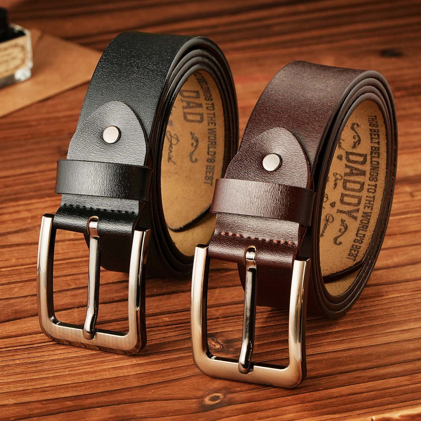 Custom Engraved Leather Belt Personalized Name Belt Gift For Dad Father's Day Gift - MyFaceBoxer
