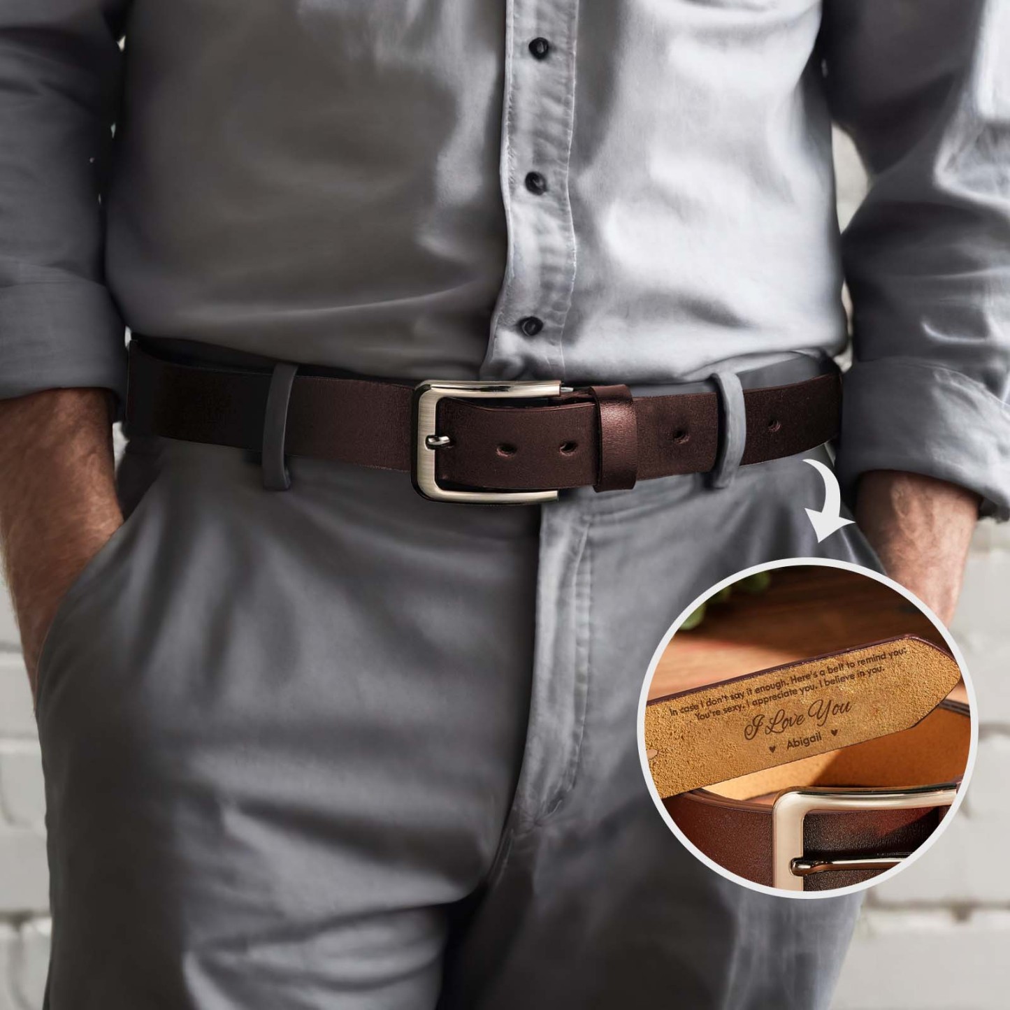 Custom Text Engraved Leather Belts Personalized Belt Gifts for Him - MyFaceBoxer