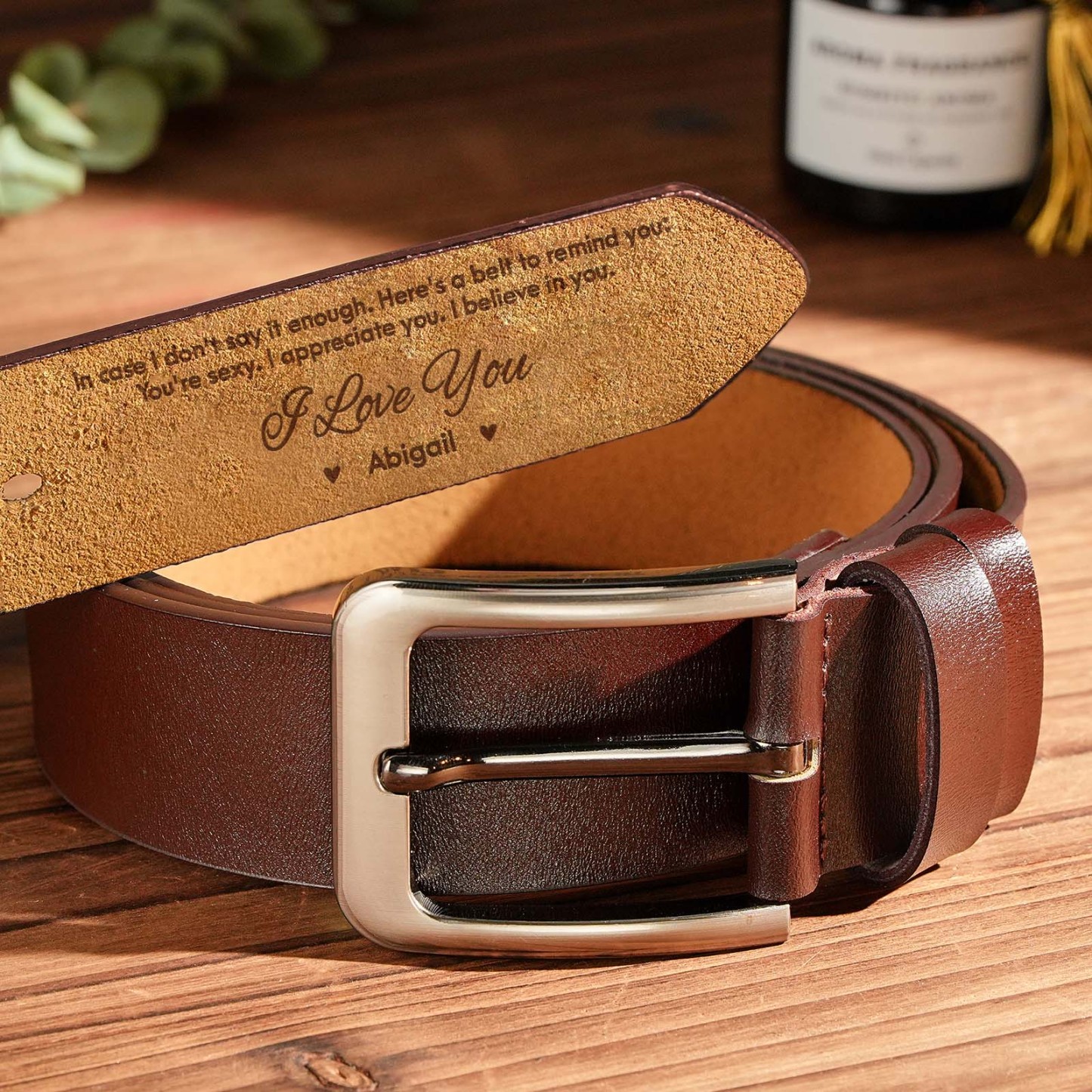 Custom Text Engraved Leather Belts Personalized Belt Gifts for Him - MyFaceBoxer