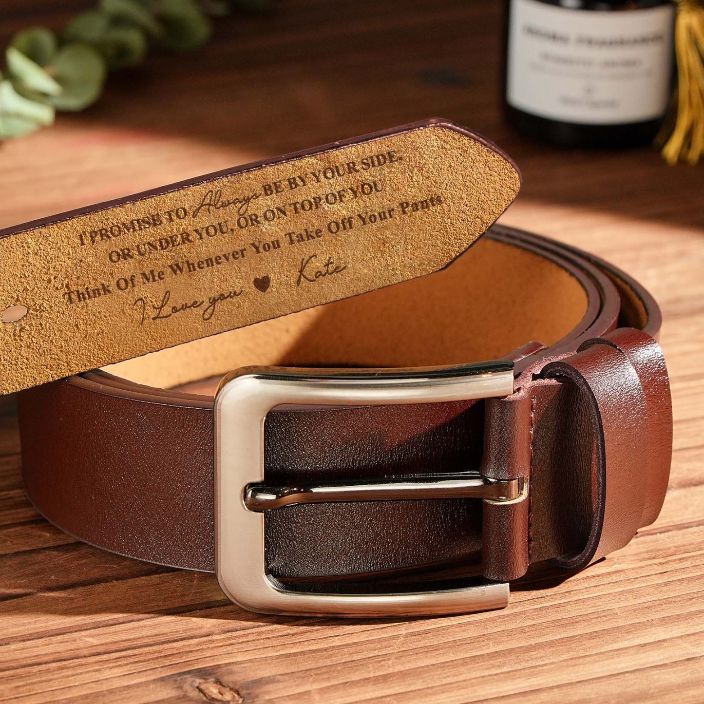 Custom Engraved Leather Belt Personalized Name Belts Love Couple Gifts for Him - MyFaceBoxer