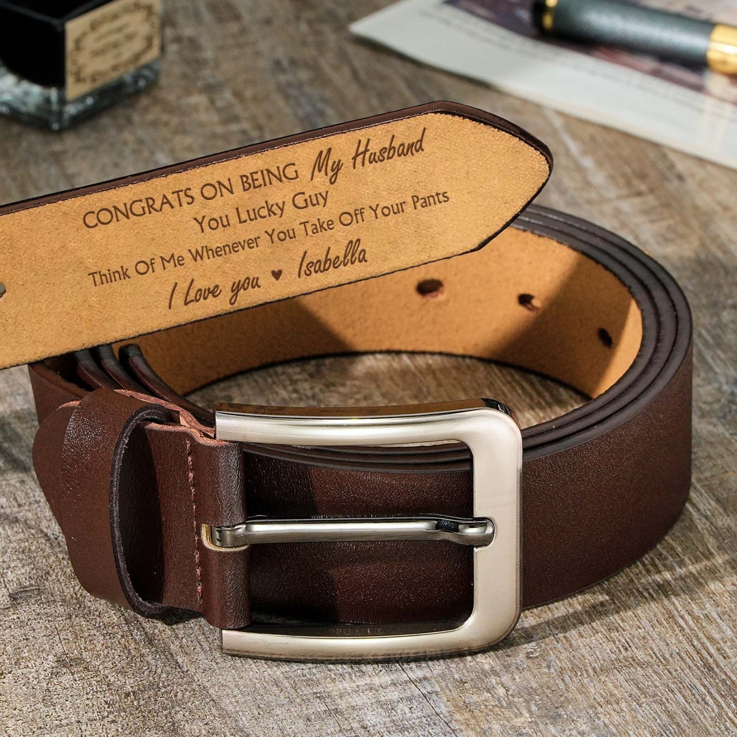 Gifts for Husband or Boyfriend Custom Engraved Leather Belt Personalized Name Belts - MyFaceBoxer
