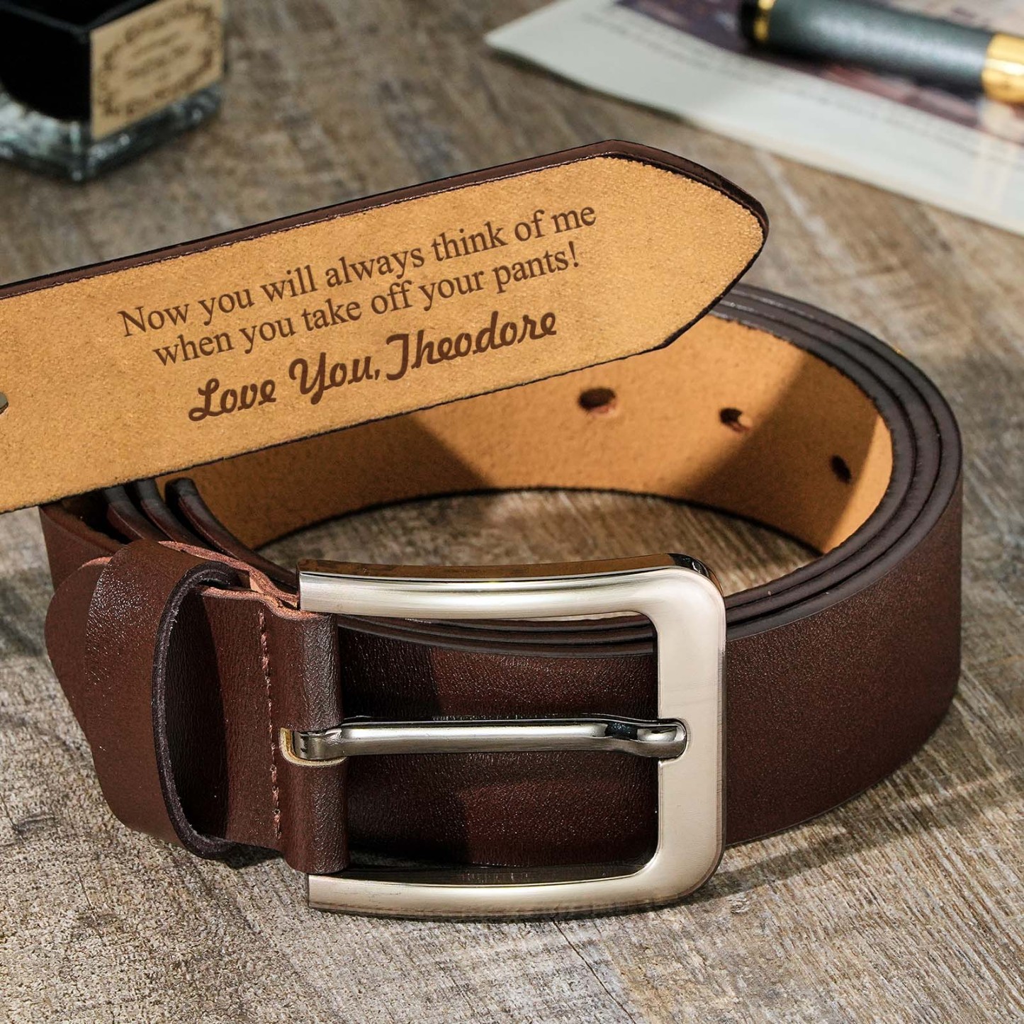 Personalized Belt Gifts for Him Custom Text Engraved Leather Belts - MyFaceBoxer