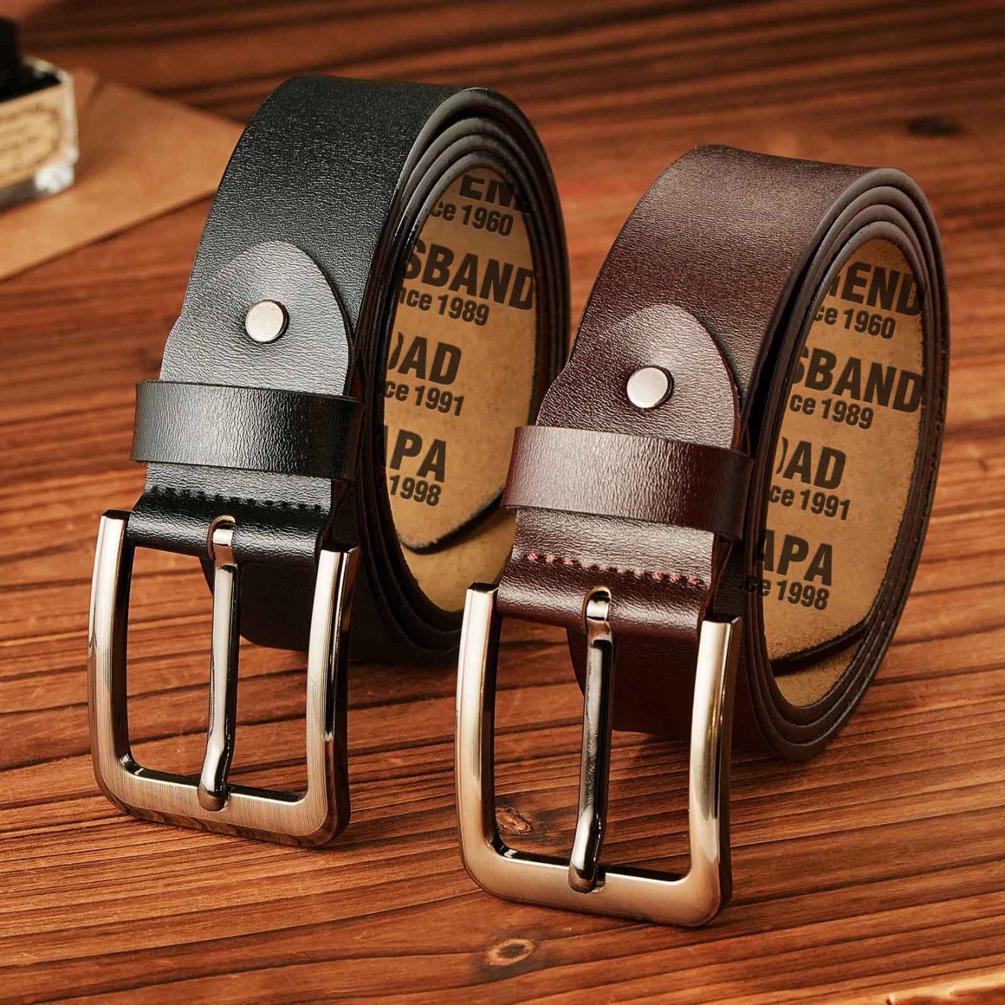 Legend Father Custom Engraved Leather Belt Personalized Name Belts Gifts for Dad Grandpa - MyFaceBoxer