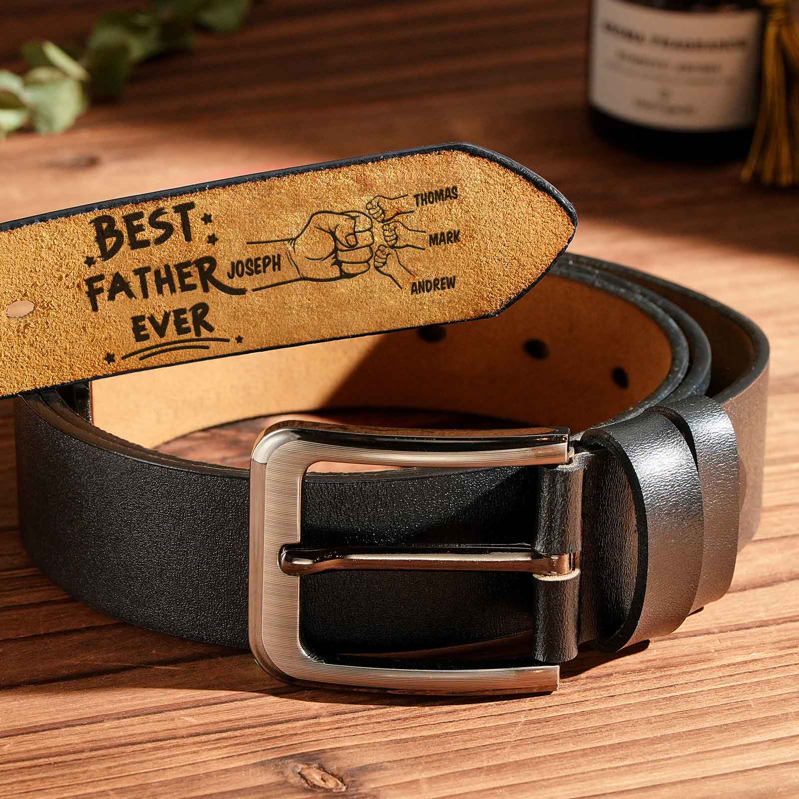 Father's Day Gifts Custom Engraved Leather Belt Personalized Name Belt Gift For Dad Best Father Ever