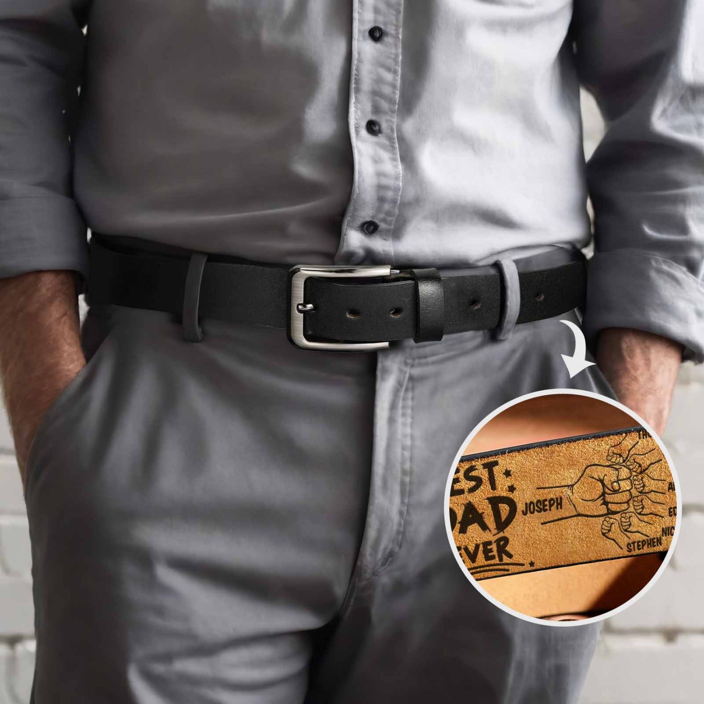 Custom Engraved Leather Belt Personalized Name Belt Gift For Dad Best Father Ever - MyFaceBoxer