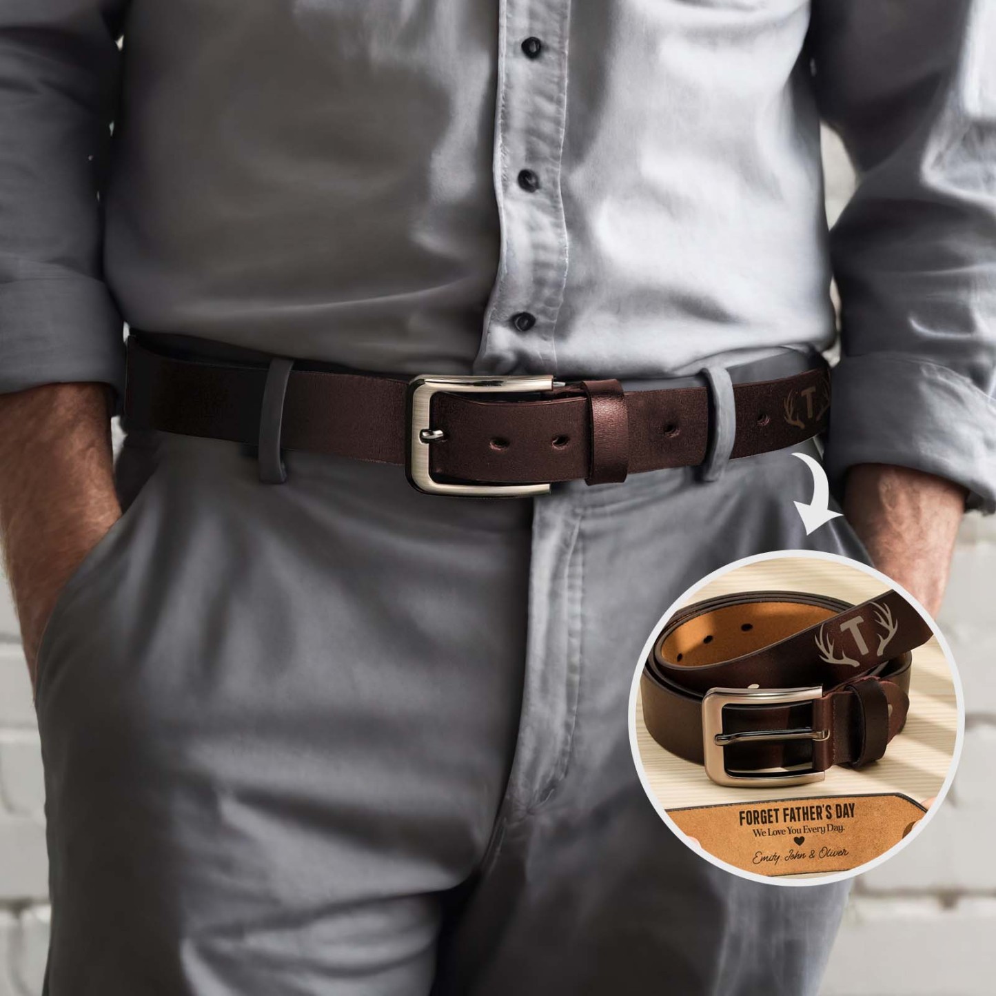 Personalized Engraved Leather Belts Forget Father's Day We Love You Every Day - MyFaceBoxer