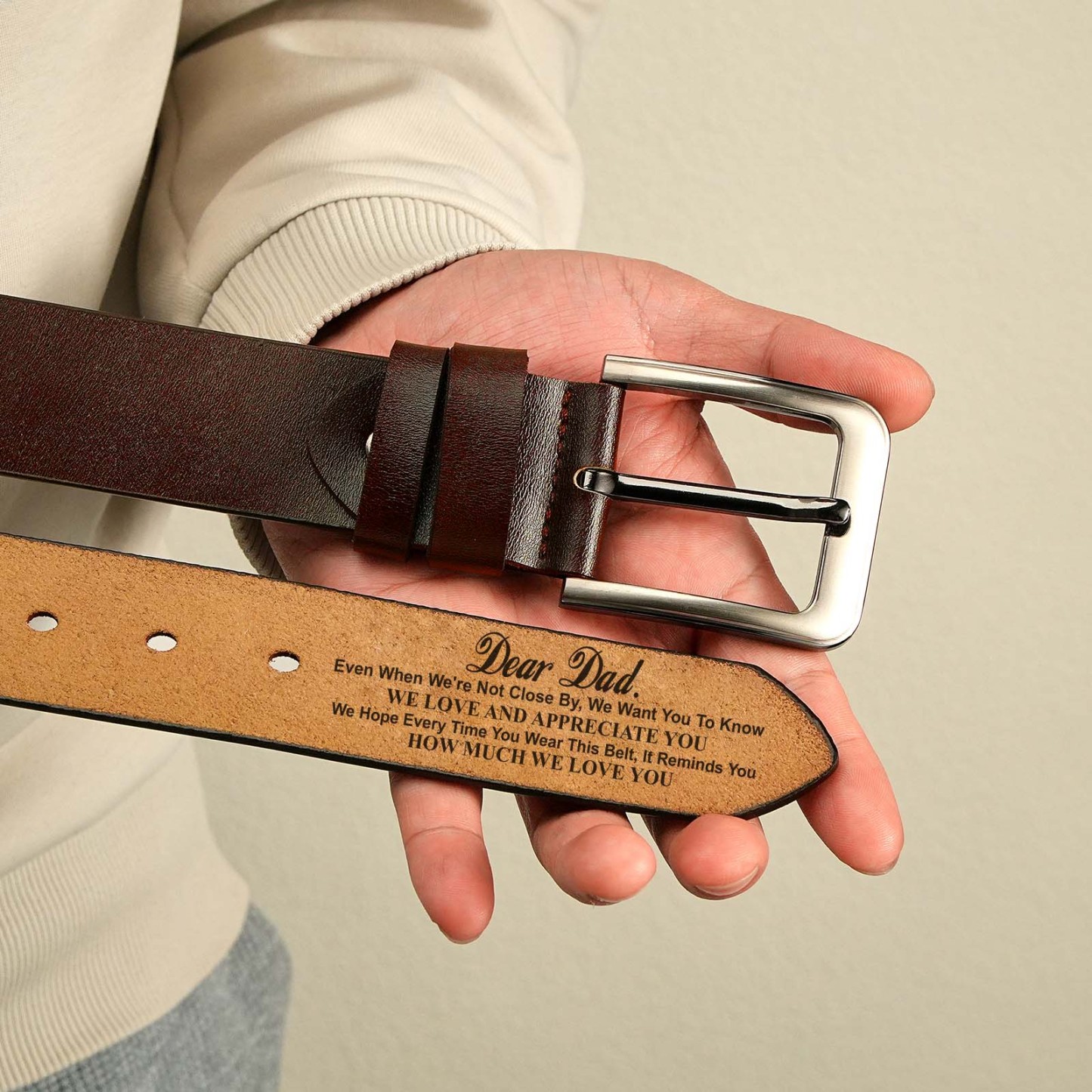 Belt Reminder We Love You For Dad - Personalized Engraved Leather Belt - MyFaceBoxer