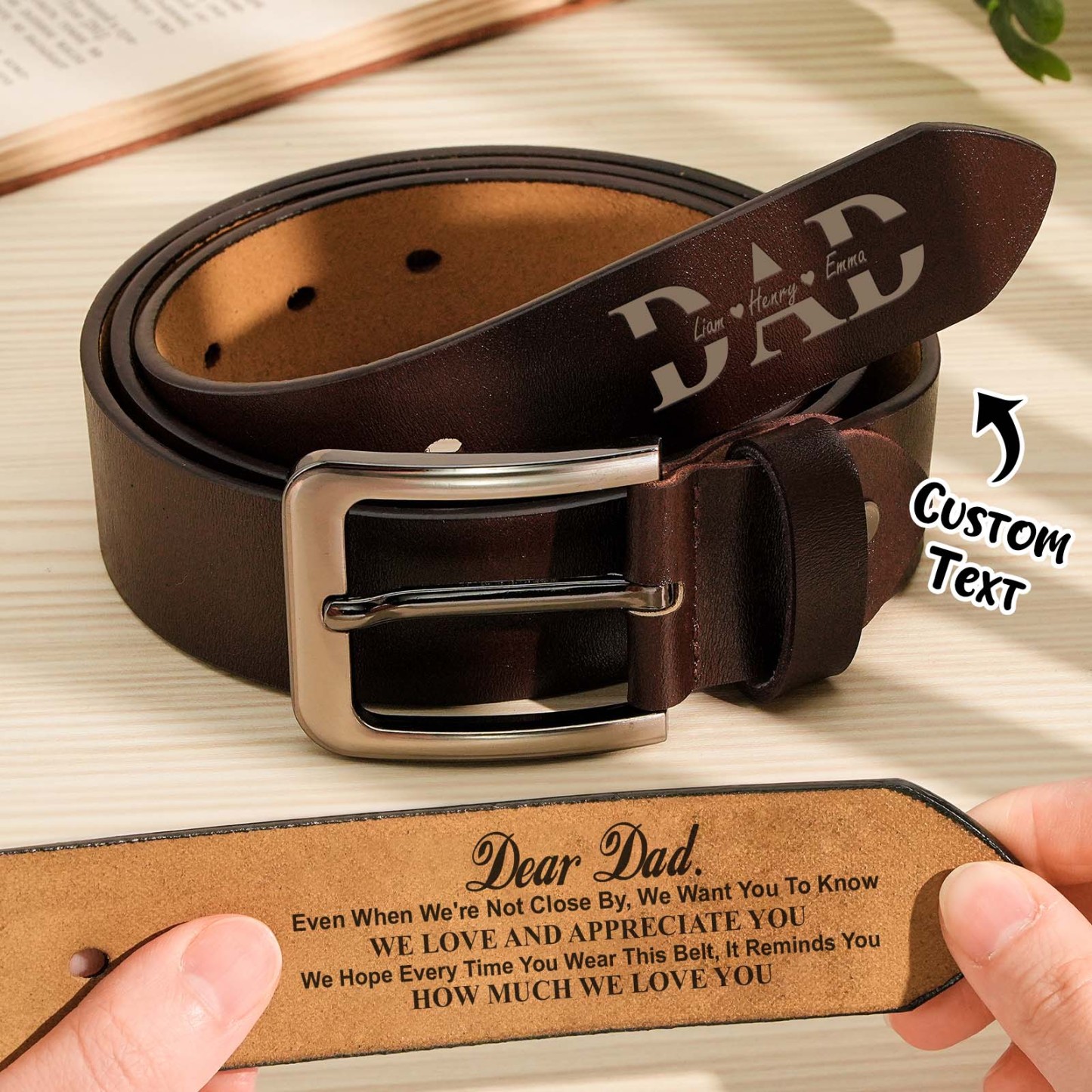 Belt Reminder We Love You For Dad - Personalized Engraved Leather Belt - MyFaceBoxer