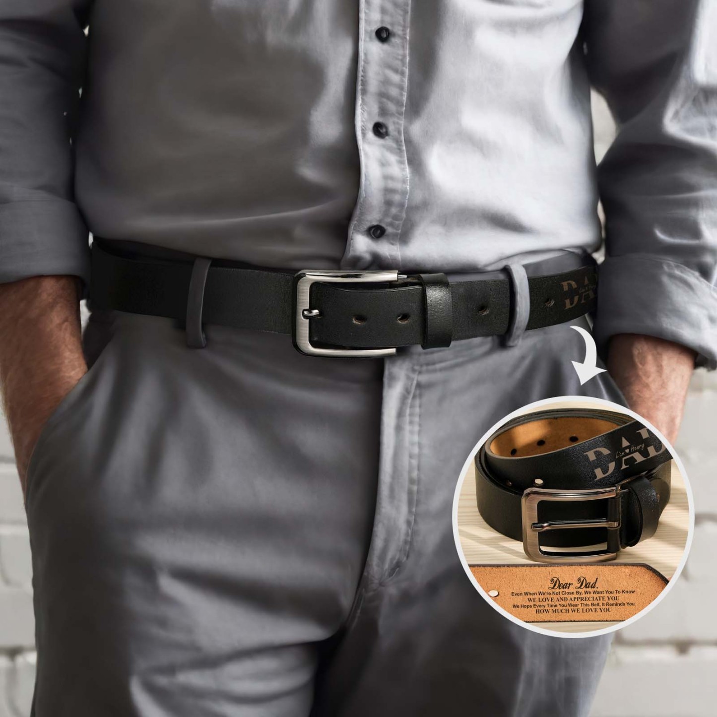 Belt Reminder We Love You For Dad - Personalized Engraved Leather Belt - MyFaceBoxer