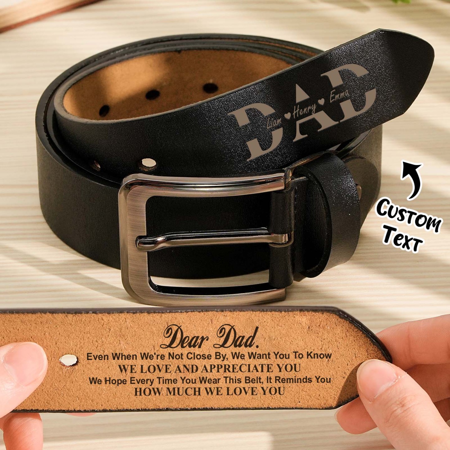 Belt Reminder We Love You For Dad - Personalized Engraved Leather Belt - MyFaceBoxer
