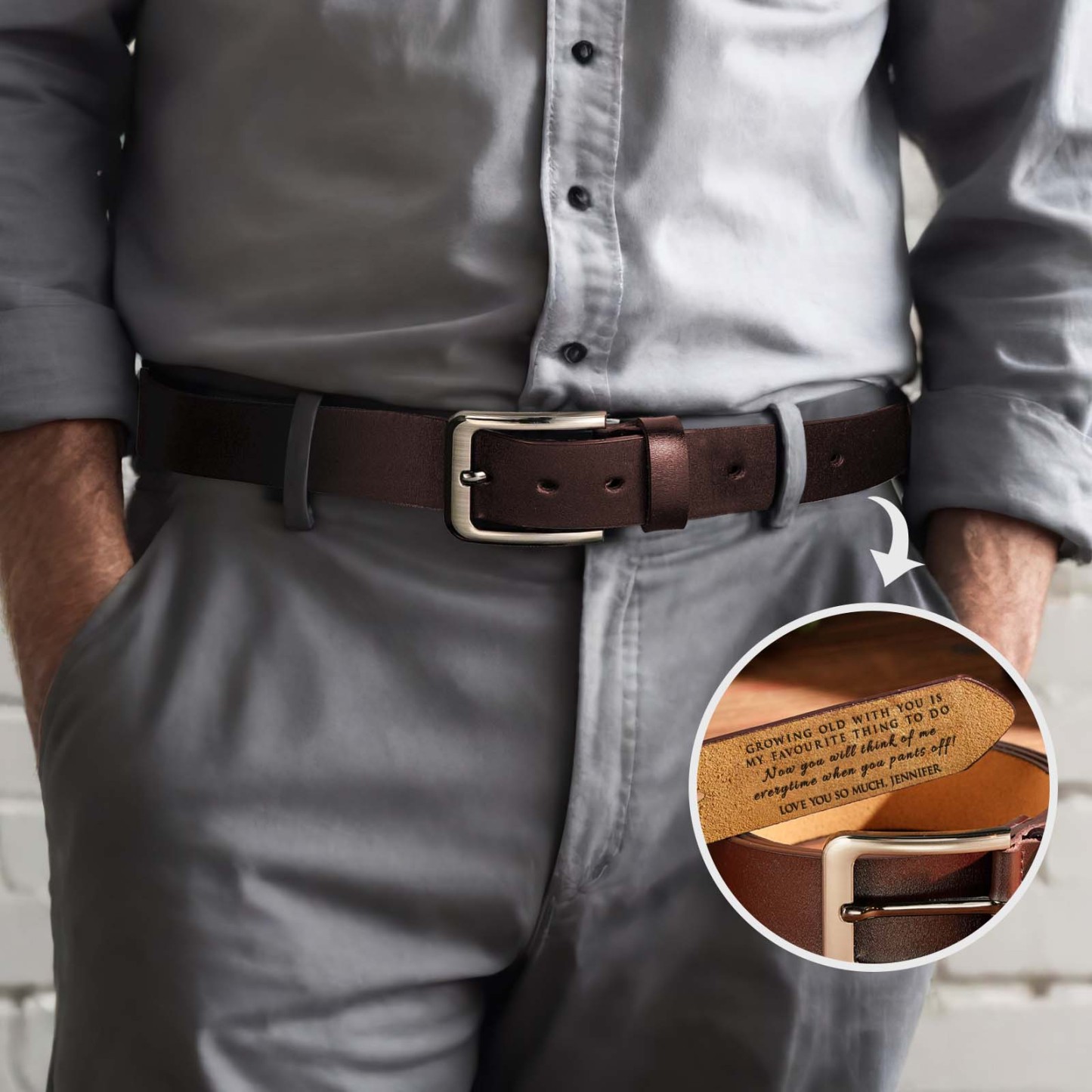 Personalized Name Leather Men's Belt, Engraved Brown Belt, I Love Your Custom Gifts for Love - MyFaceBoxer