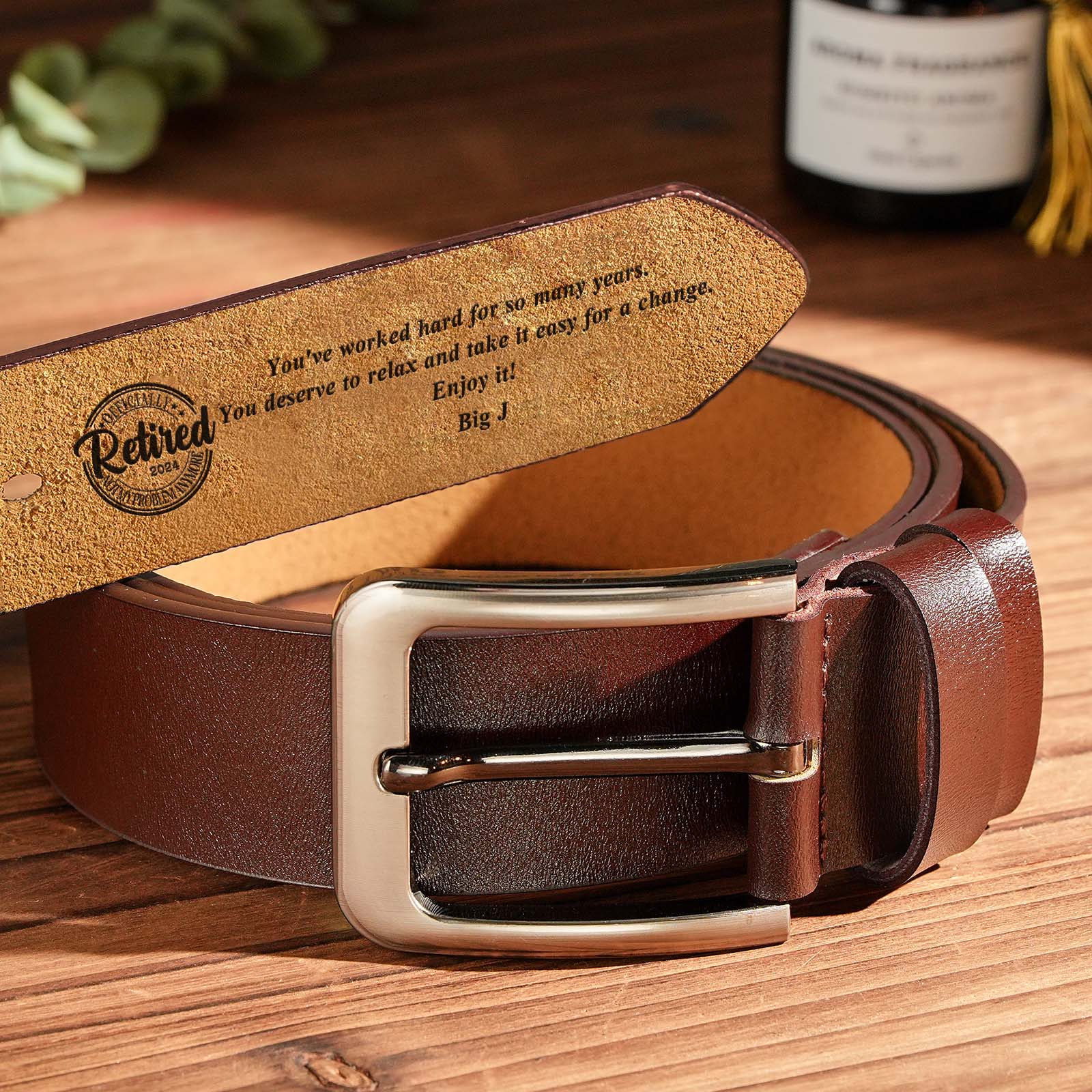 Personalized Name Leather Men's Belt, Engraved Brown Belt, - MyFaceBoxer