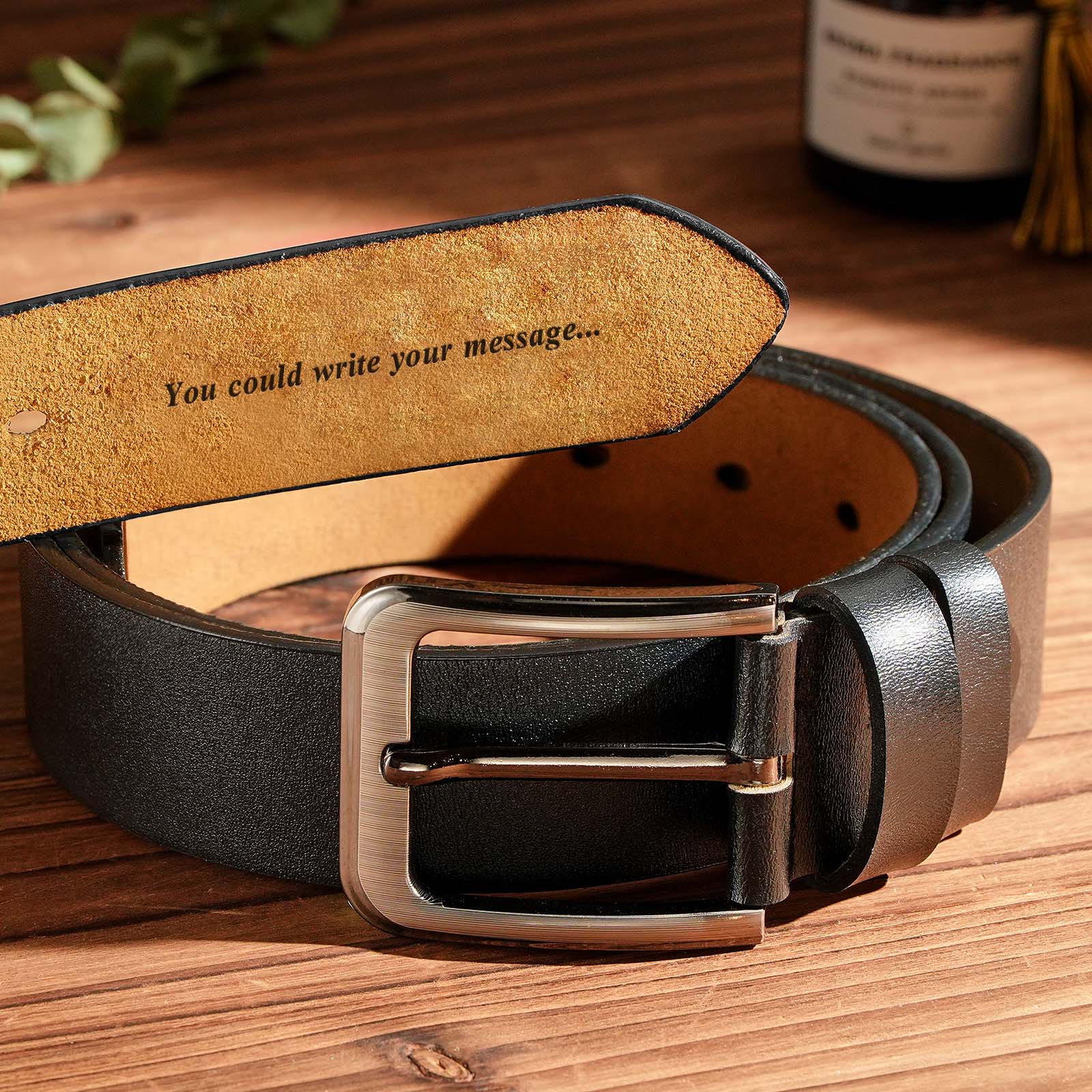 Personalized Name Leather Men's Belt, Engraved Brown Belt,You could write your message - MyFaceBoxer