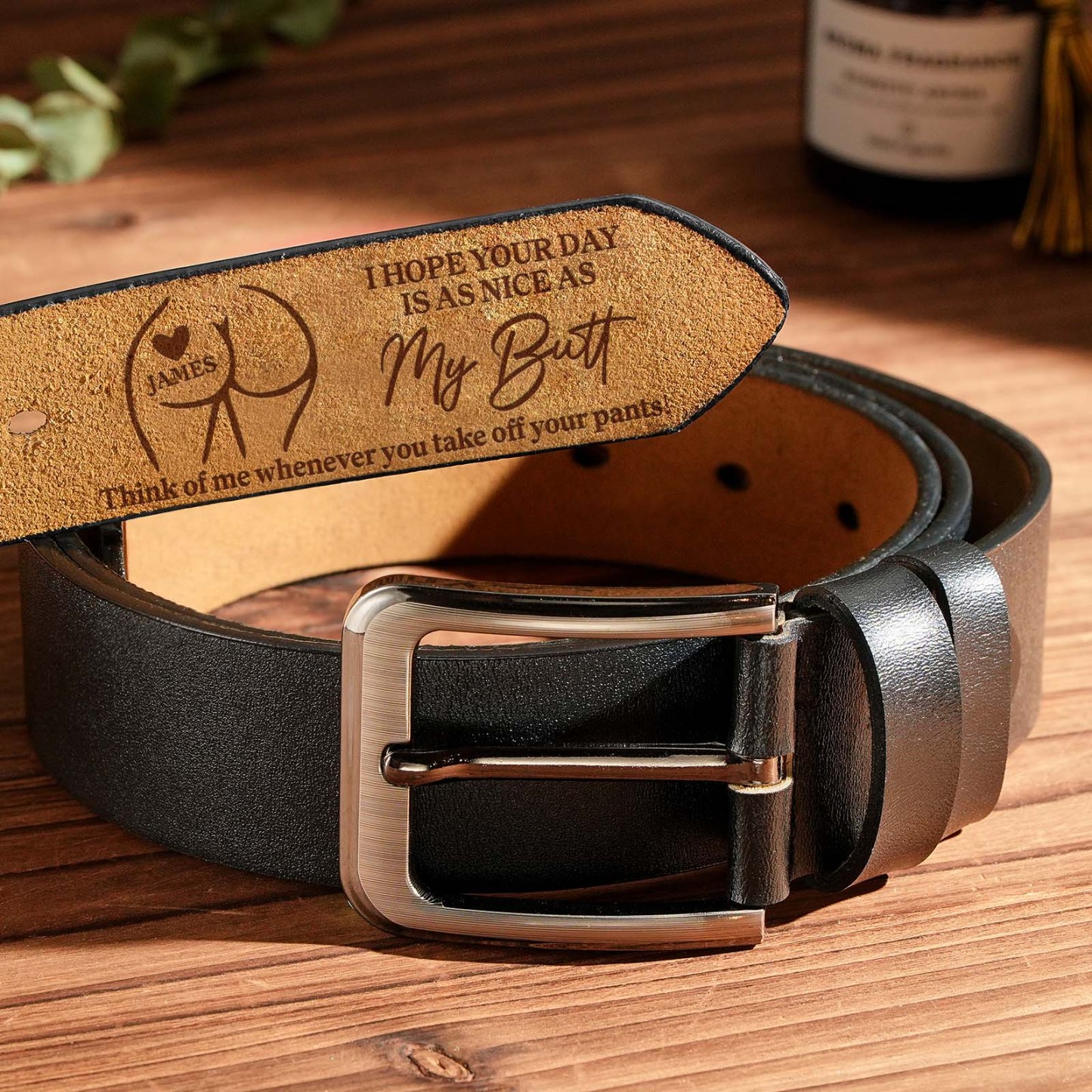 I Hope Your Day Is Nice - Personalized Engraved Leather Belt - MyFaceBoxer