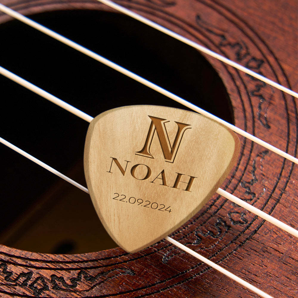 Custom Wooden Guitar Picks and Box Personalized Wood Guitar Plectrum Organizer Music Gift for Guitarist Musician - MyFaceBoxer