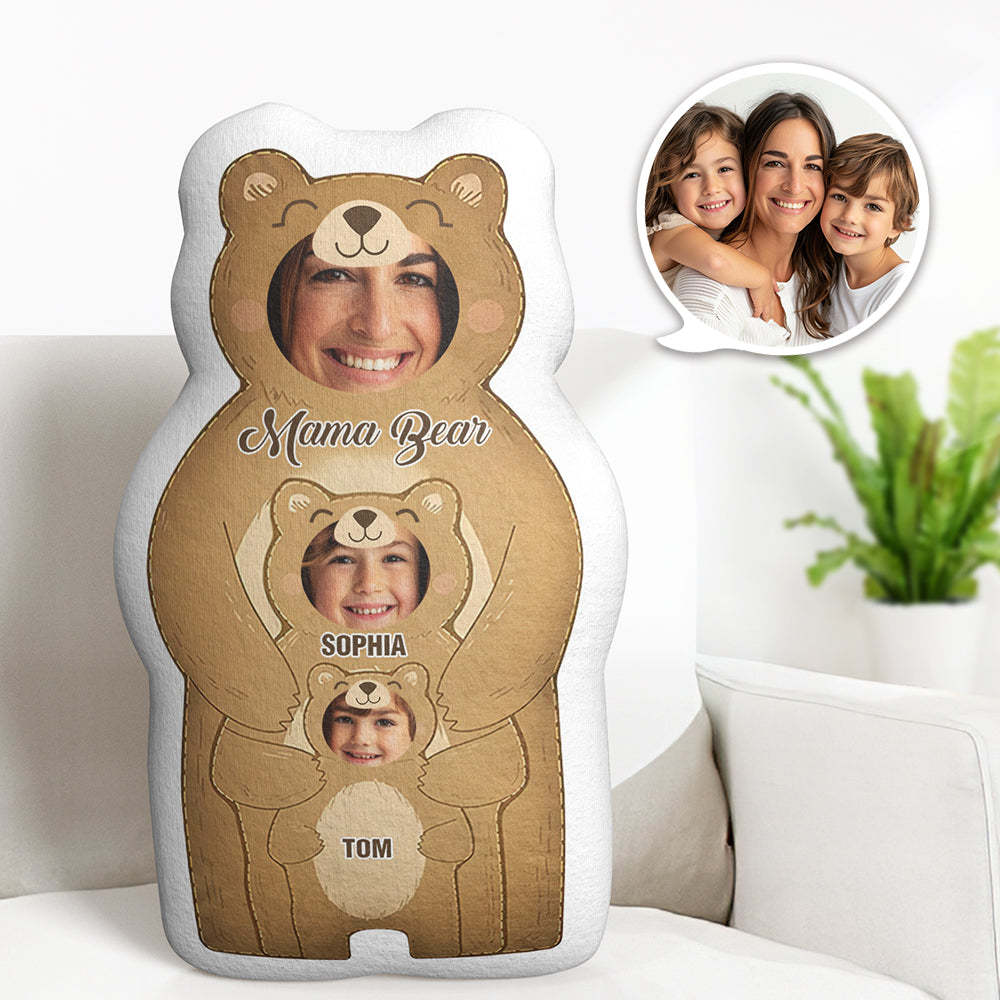 Custom Photo Pillow Bear Mom with Kids Personalized Names Gifts for Mom - MyFaceBoxer