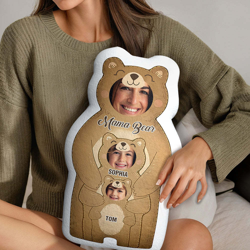 Custom Photo Pillow Bear Mom with Kids Personalized Names Gifts for Mom - MyFaceBoxer