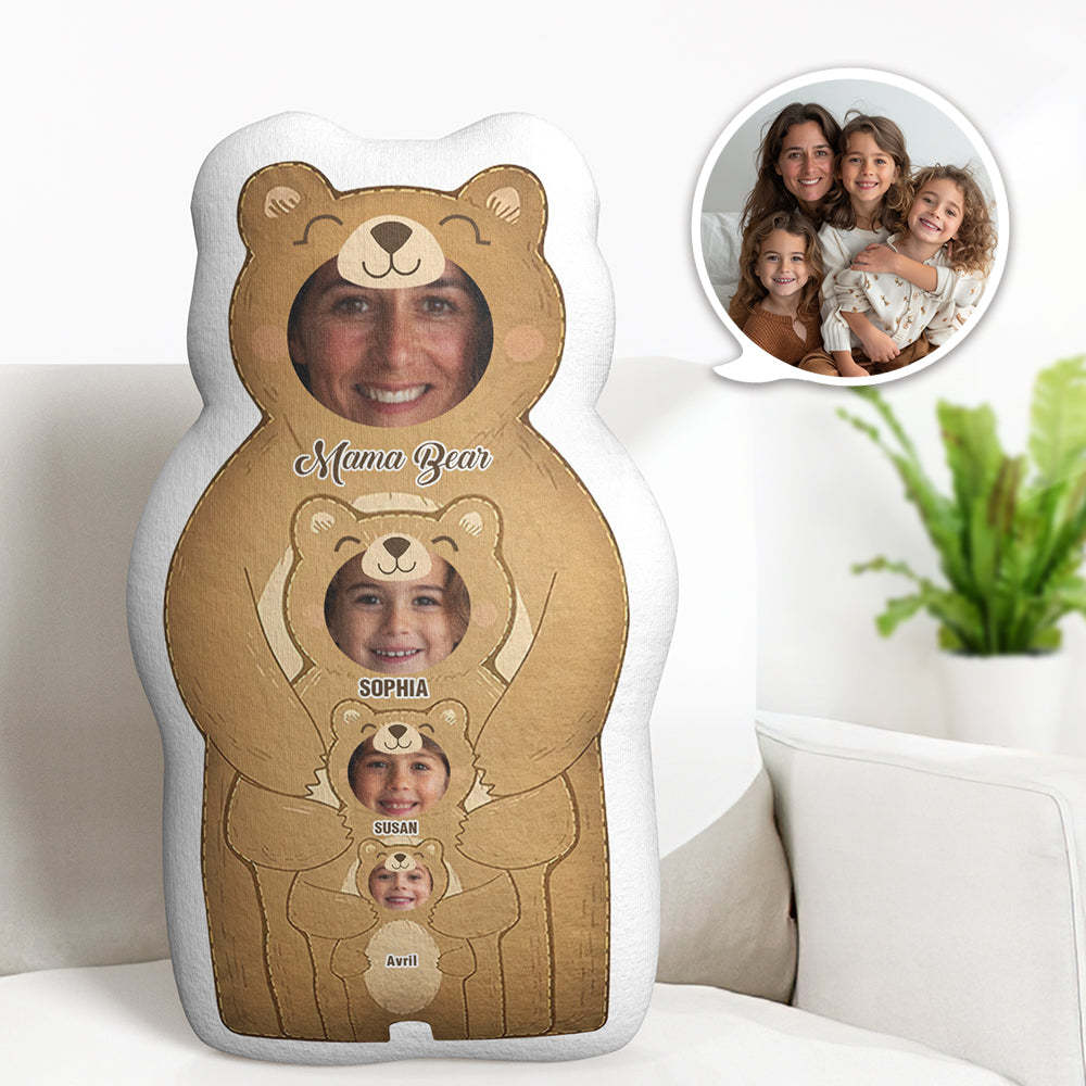 Custom Photo Pillow Bear Mom with Kids Personalized Names Gifts for Mom - MyFaceBoxer