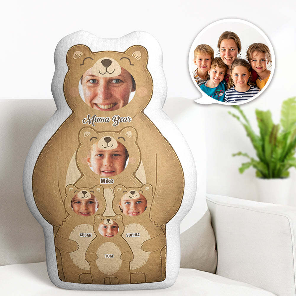 Custom Photo Pillow Bear Mom with Kids Personalized Names Gifts for Mom - MyFaceBoxer