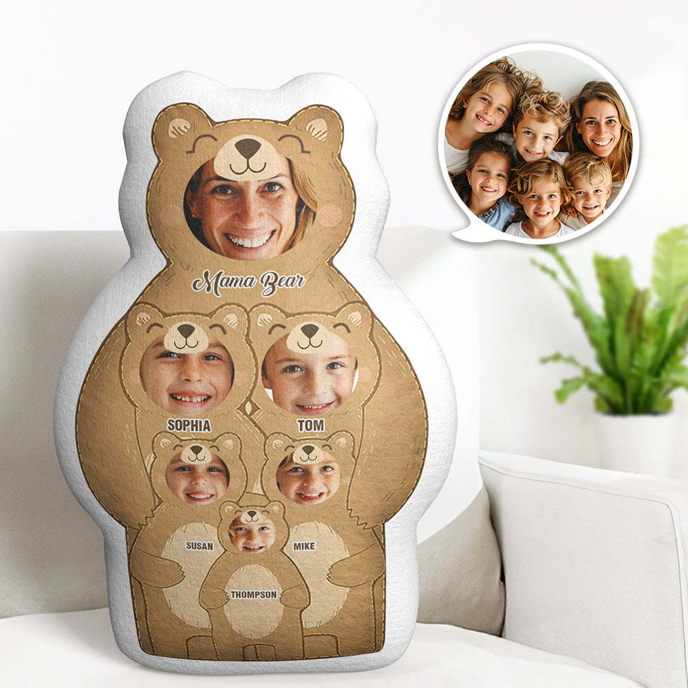 Custom Photo Pillow Bear Mom with Kids Personalized Names Gifts for Mom - MyFaceBoxer