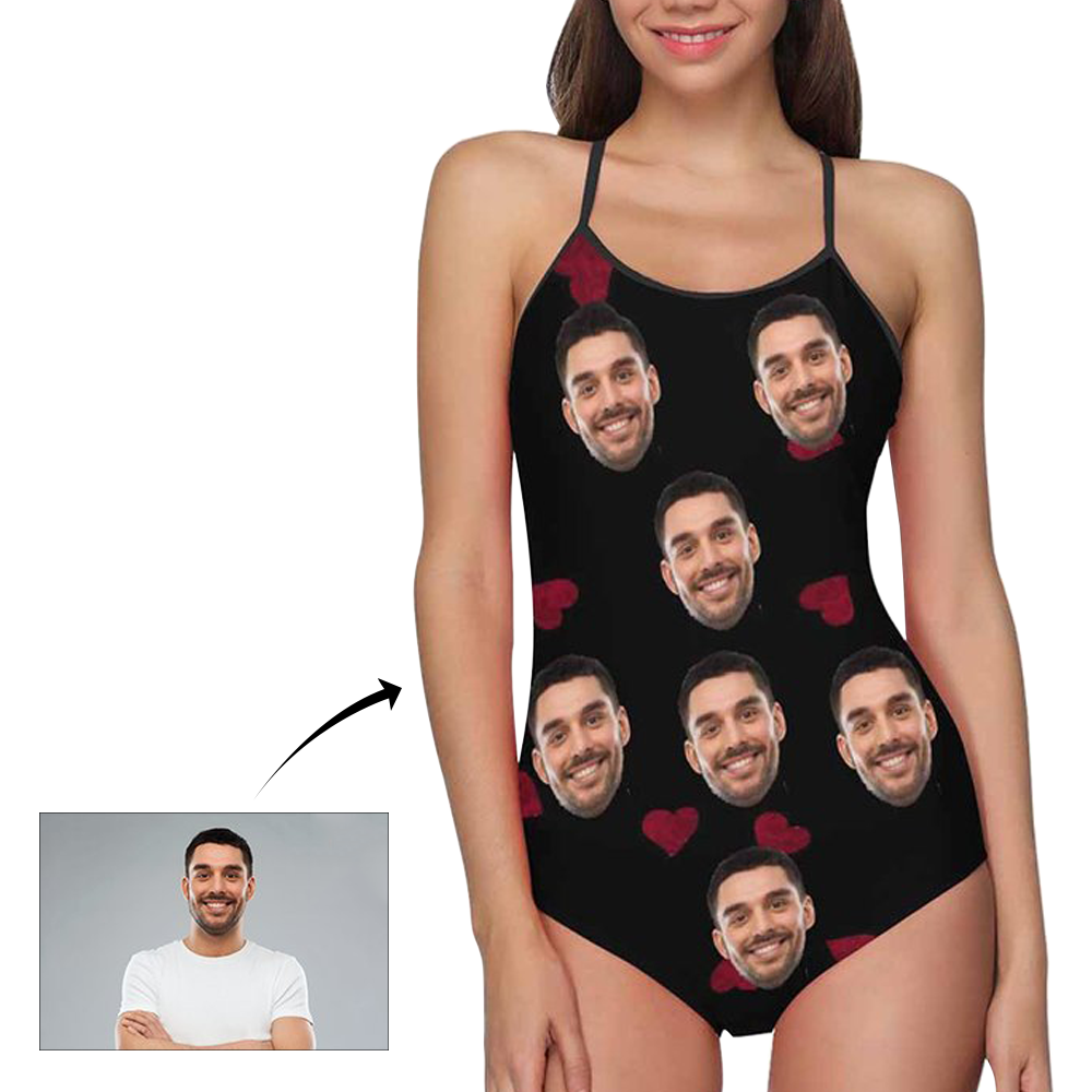 Custom Face Swimwear Women's Photo Slip One Piece Swimsuit - Heart - MyFaceBoxer