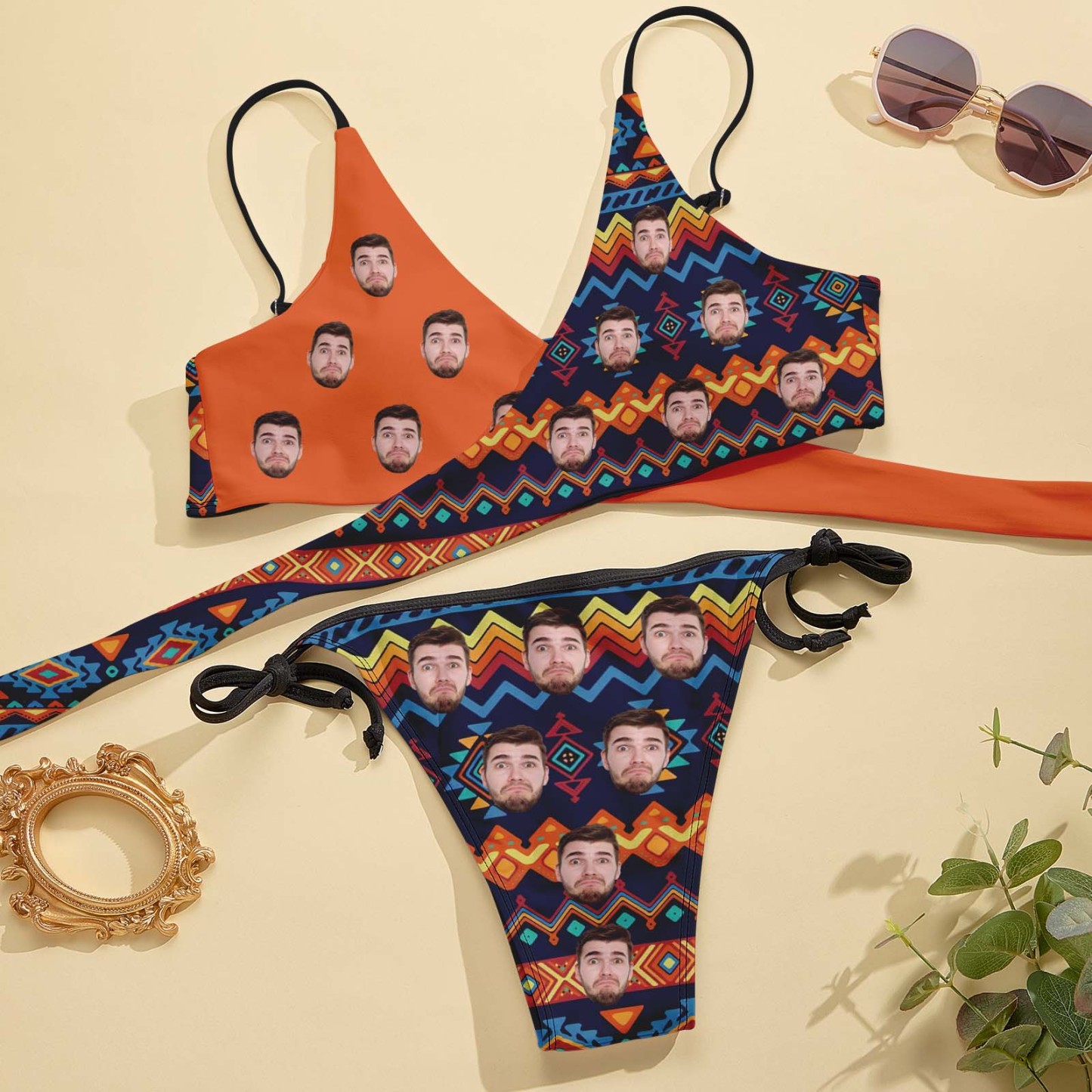 Custom Face Swimwear Personalized Women's Cross Strap Bikini Set For Summer Beach Vacation - MyFaceBoxer