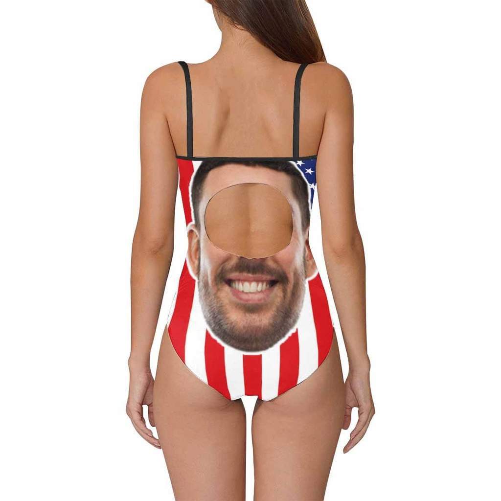 Custom Face Swimwear Women's Photo Slip One Piece Swimsuit - American Flag - MyFaceBoxer