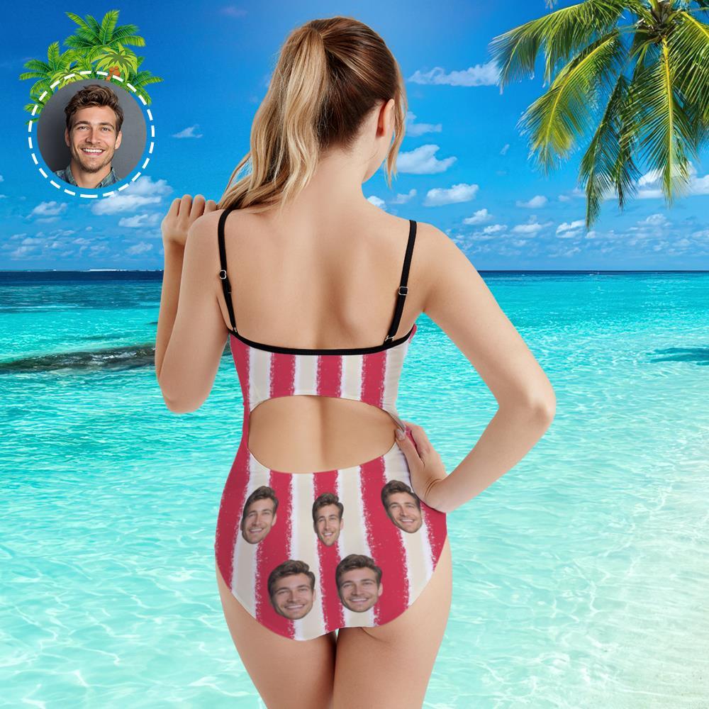 Custom Face Swimwear Women's Photo Slip One Piece Swimsuit- Artistic USA Flag - MyFaceBoxer