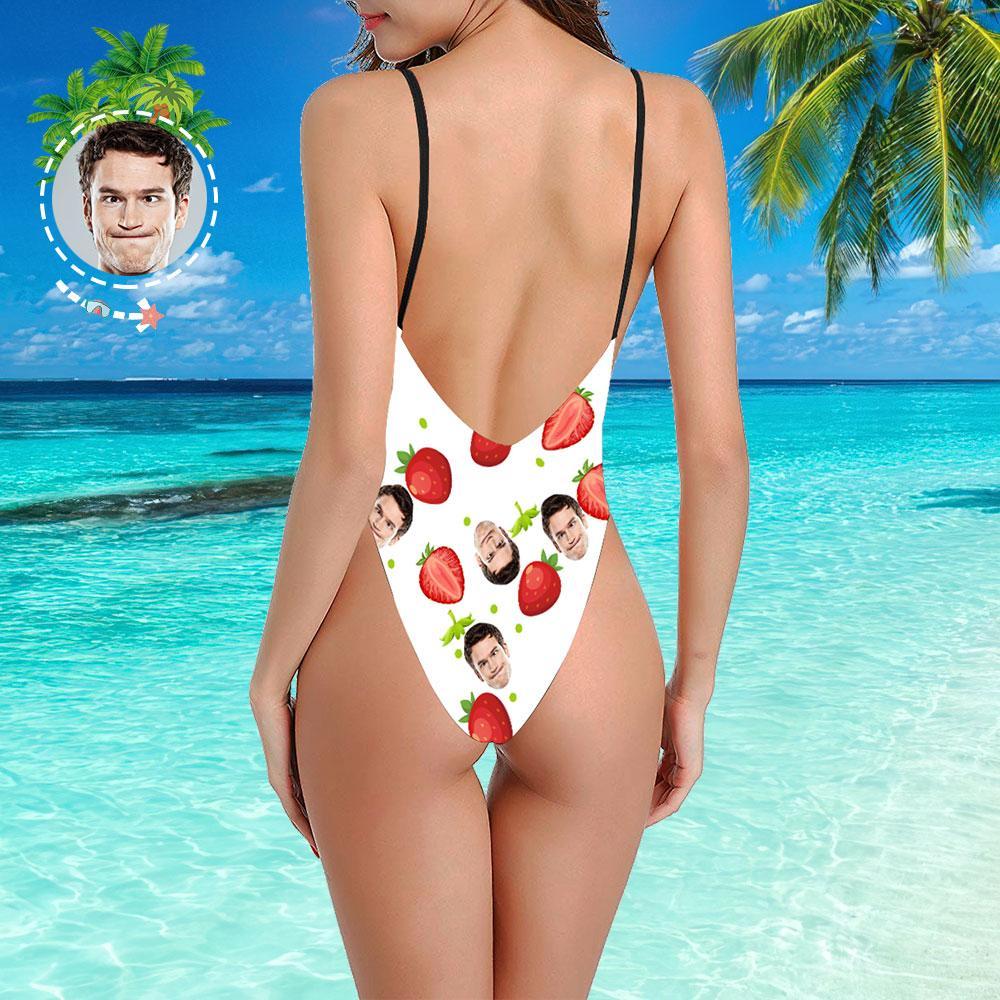 Custom Women V-Neck Bikini Sexy Face Swimsuit Women's Gifts - strawberry - MyFaceBoxer