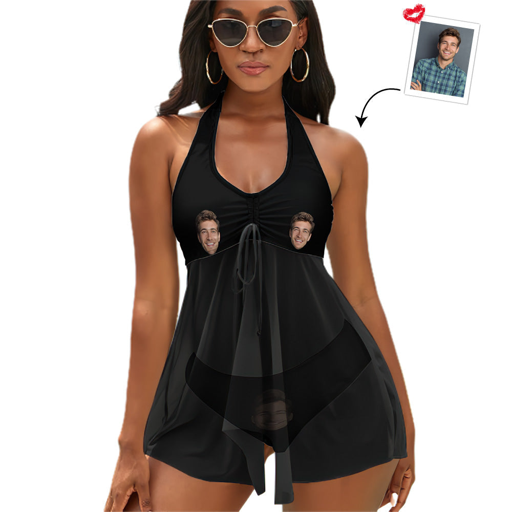 Custom Face Boyfriend Women's Strappy Neck Dress Swimsuit