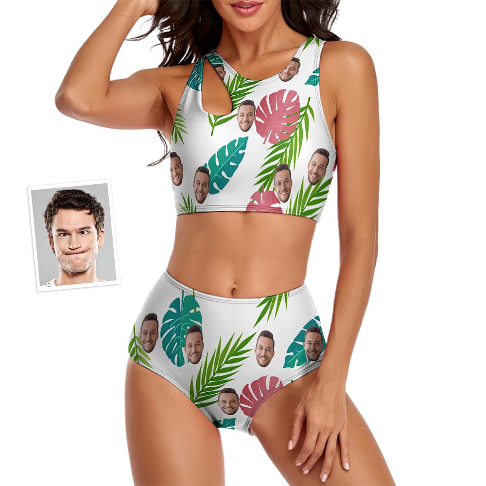 Custom Face Women's Leaves Two-piece Swimsuit Personalized Gifts for Her - MyFaceBoxer