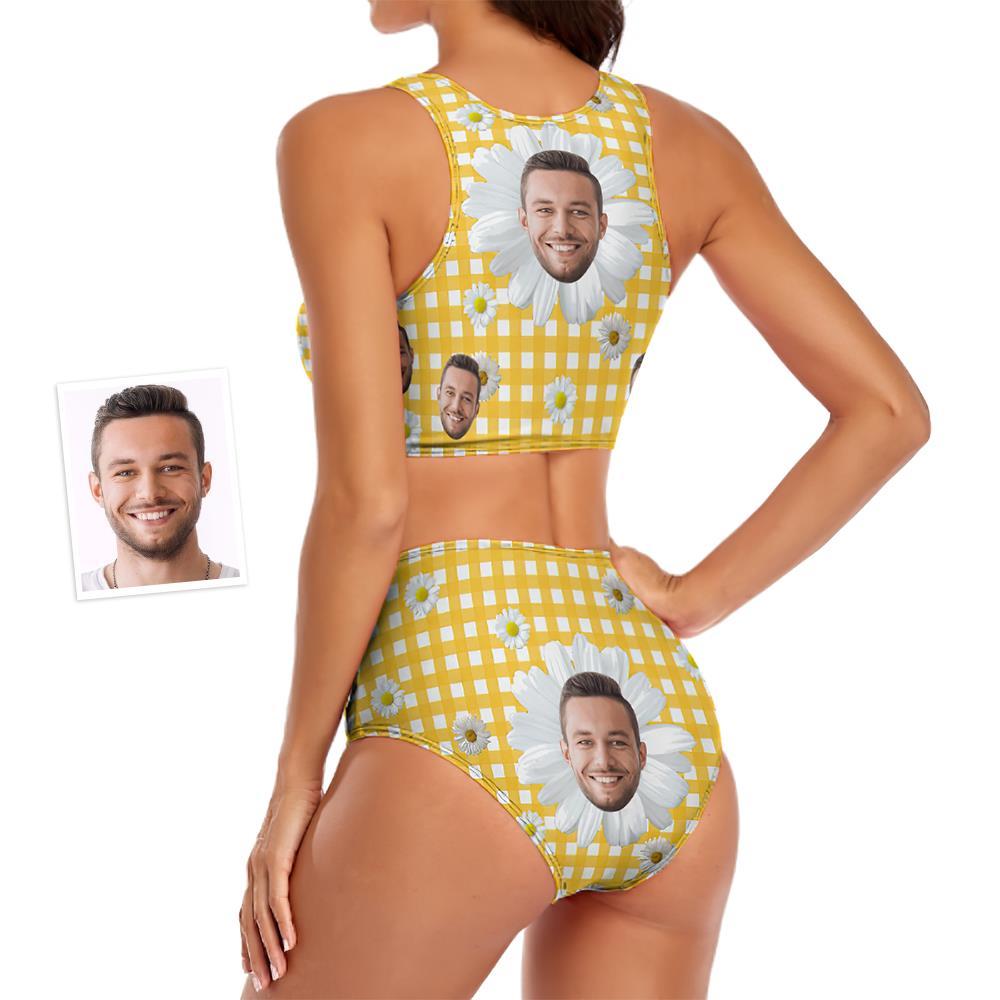 Custom Face Women's Little Daisy Series Plaid Two-piece Swimsuit - MyFaceBoxer