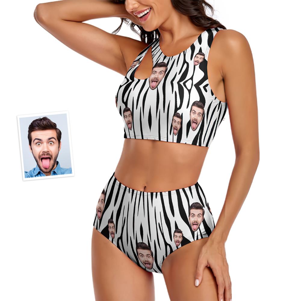 Custom Face Women's Zebra Stripes Sexy Two-piece Swimsuit - MyFaceBoxer