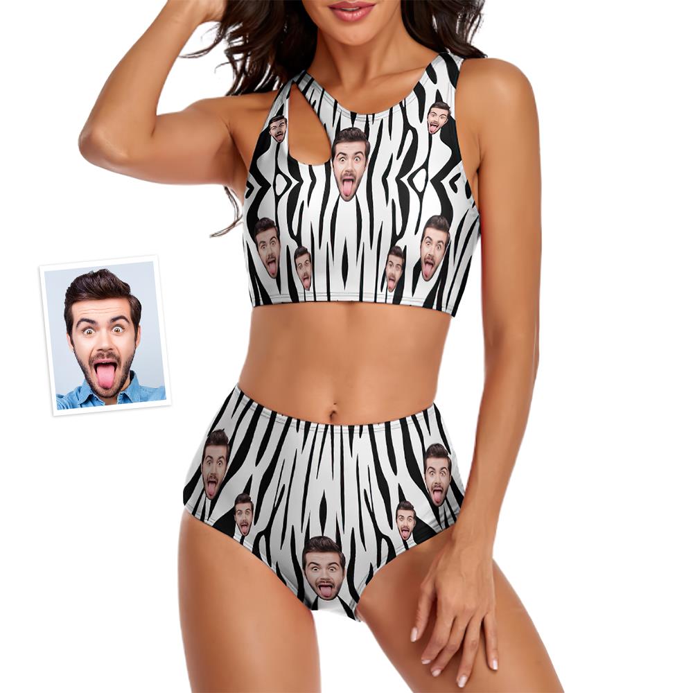Custom Face Women's Zebra Stripes Sexy Two-piece Swimsuit - MyFaceBoxer