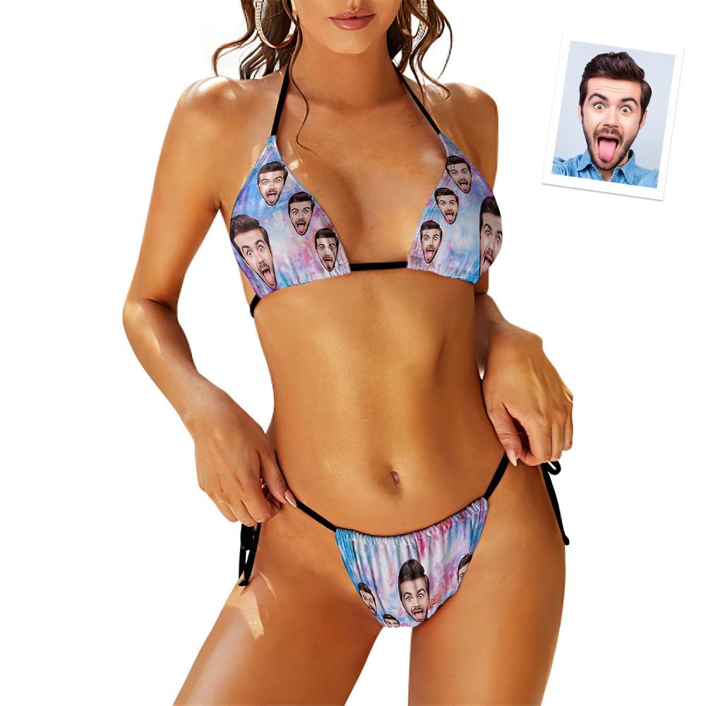 Custom Face Swimming Suit Sexy Strappy Bikini Tie Dye - MyFaceBoxer