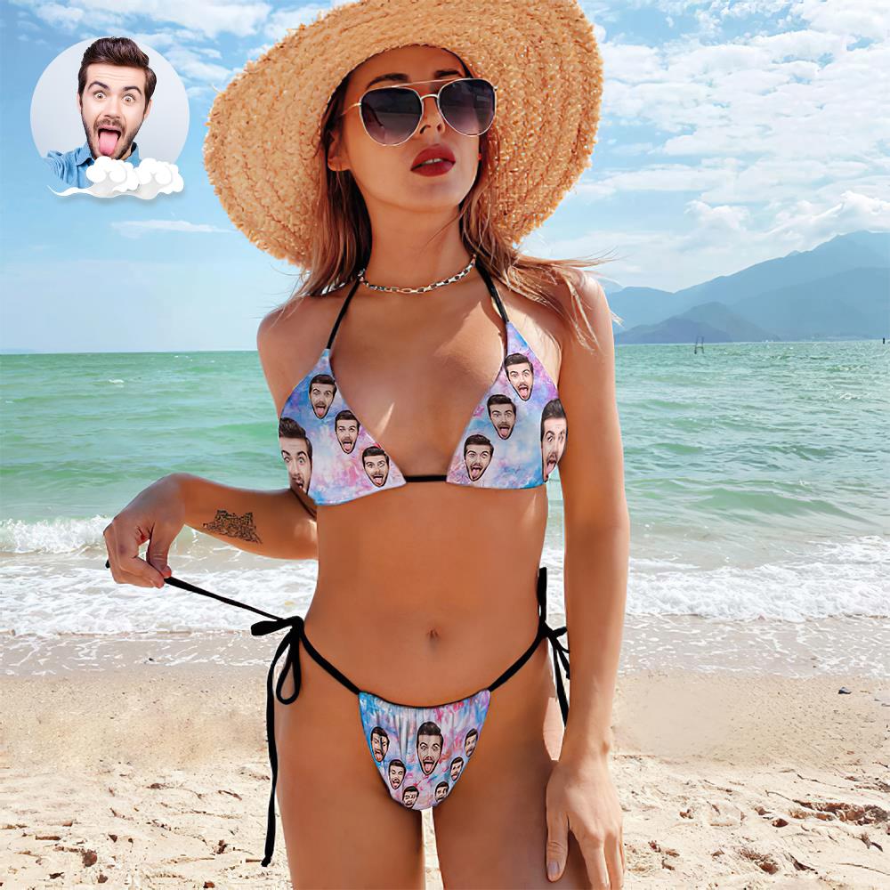 Custom Face Swimming Suit Sexy Strappy Bikini Tie Dye - MyFaceBoxer