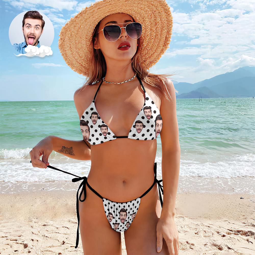 Custom Face Swimming Suit Sexy Strappy Bikini Polka - MyFaceBoxer