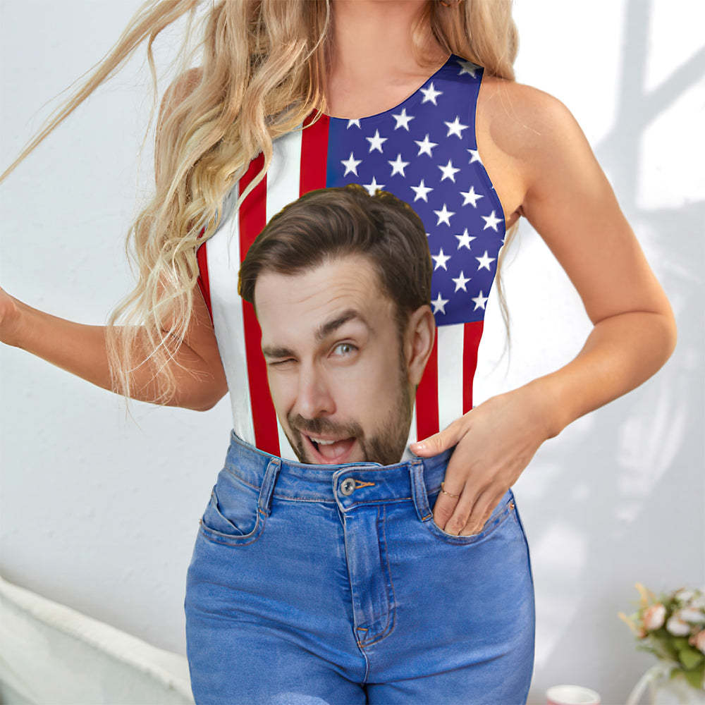 Custom Face USA Swimsuit Personalized Bathing Suit Vest Bodysuit Swimsuit for Women - MyFaceBoxer