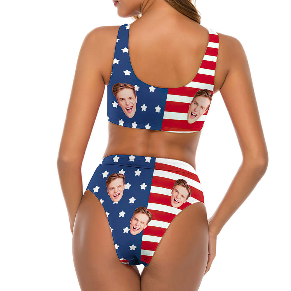 Custom Face Bikini American Flag Women's Two Piece Swimsuit - MyFaceBoxer