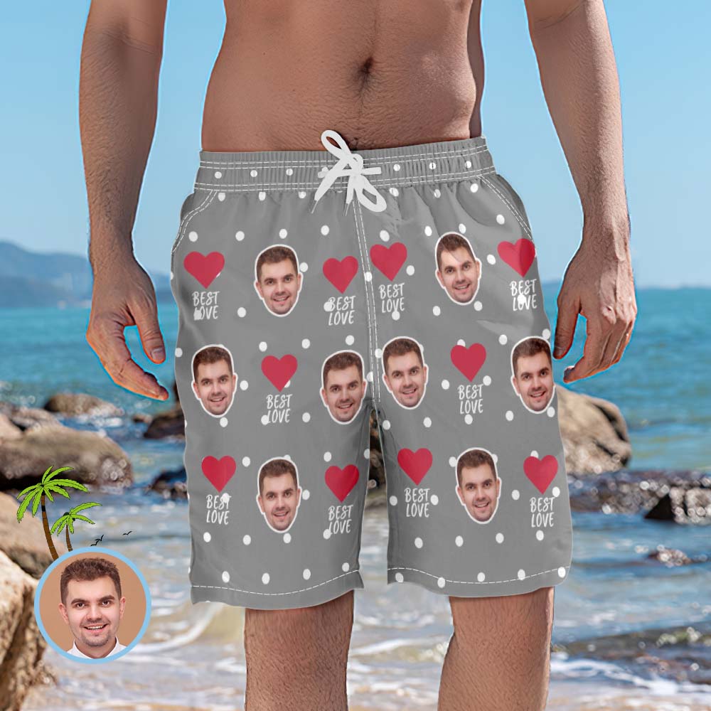 Custom Head Photo Heart Best Men's Love Beach Trunks	 - MyFaceBoxer