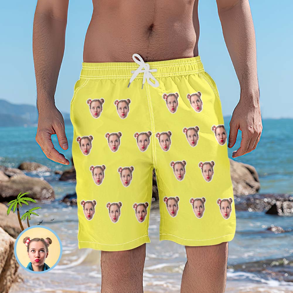 Custom Head Photo Gold Yellow Men's Beach Trunks	 - MyFaceBoxer
