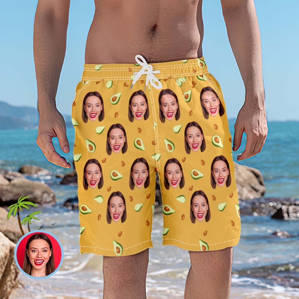 Men's Custom Face Beach Trunks Photo Shorts - Avocado - MyFaceBoxer