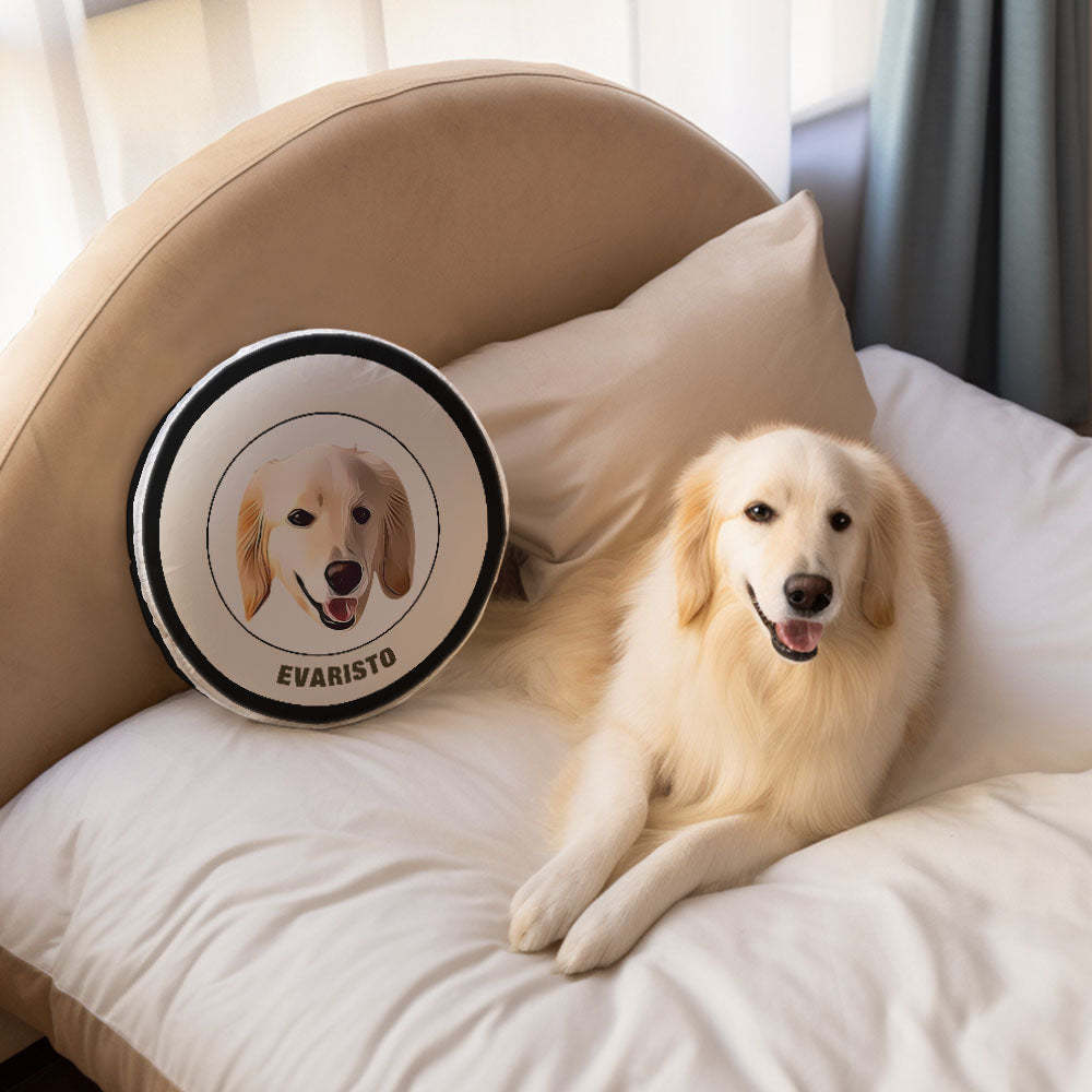 Custom Round Shape Pillow Personalized Pet Photo with Name Gift for Pet Lover - Black & White - MyFaceBoxer