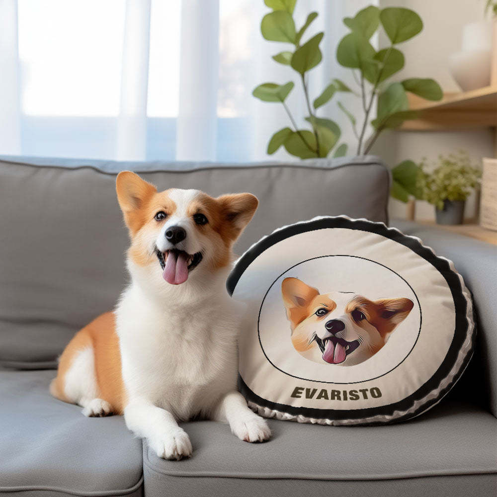 Custom Round Shape Pillow Personalized Pet Photo with Name Gift for Pet Lover - Black & White - MyFaceBoxer