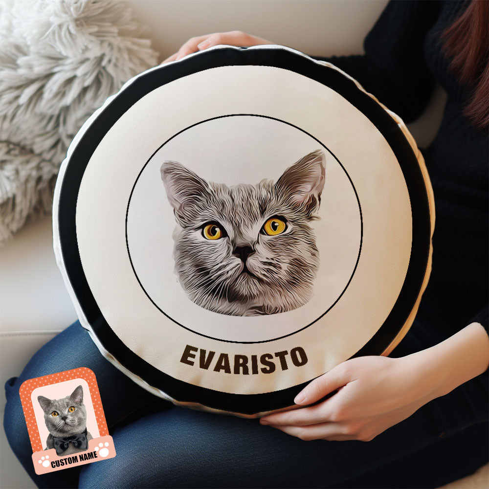 Custom Round Shape Pillow Personalized Pet Photo with Name Gift for Pet Lover - Black & White - MyFaceBoxer
